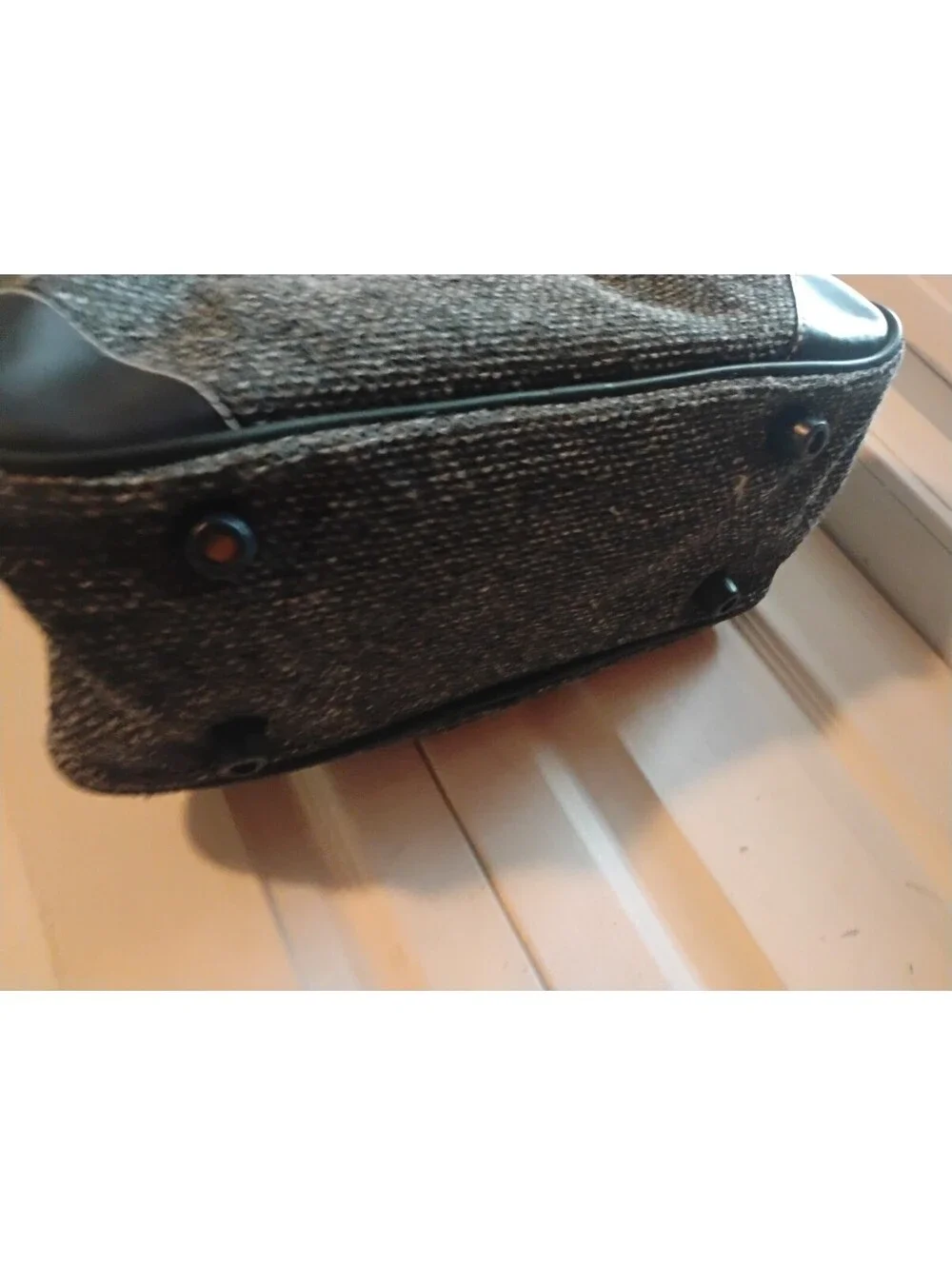 Vintage Jaguar Black & Grey Tweed Textured Satchel Handbag Faux Leather